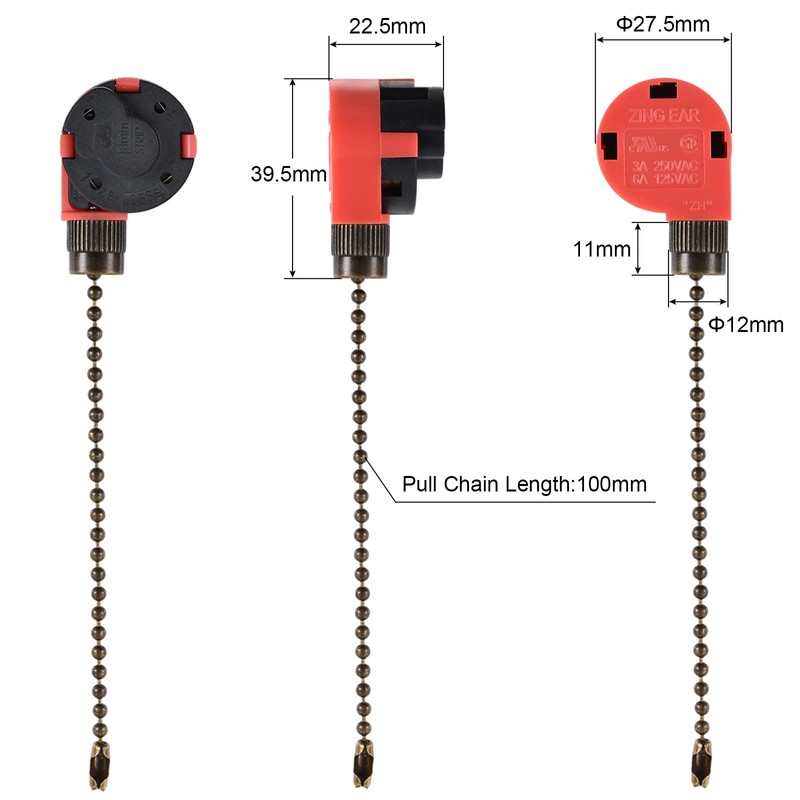 sourcing map Pull Chain Switch 3 Speed 4 Wire Replacement