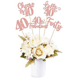 ZHUOWEISM 15 PCS Happy 40th Birthday Centerpiece Sticks Forty Hello 40 Cheers to 40 Table Flower Centerpieces Sticks 40 Fabulous Floral Decors for Happy 40th Birthday Party Centerpieces Rose Gold