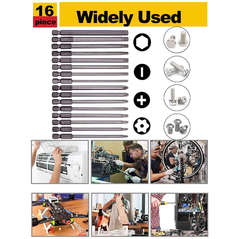 Rocaris 16 Pack 1/4 Inch Hex Shank Long Magnetic Screwdriver