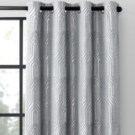 Light Grey and Silvery 100% Blackout Jacquard Geometric Pattern Curtains,52 Inch Wide 108 Inch Length 2 Panels, Thermal Insulated Noise Reducing Anti-Rust Grommet Drapes for Bedroom Living Room