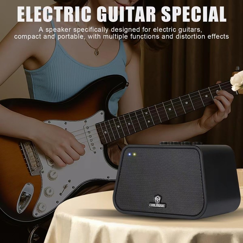 COOLMUSIC Mini Electric Guitar Amp, Rechargeable 10W Guitar Speaker with