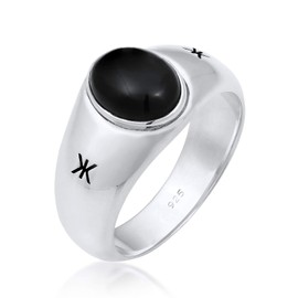 Kuzzoi 0602932120 Men's Signet Ring Oval with Black Onyx Solid 9 mm Wide in 925 Sterling Silver, Silver Ring with Black Oxidised Logo Ring for Men in Ring Size 60 - 66, Sterling Silver, Onyx