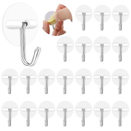 Jetec 24pcs Round Plastic Hooks - Small Self Stick Hooks for Hanging, White, Waterproof & Oil Proof for Kitchen Office Utensils(Ideal Style)