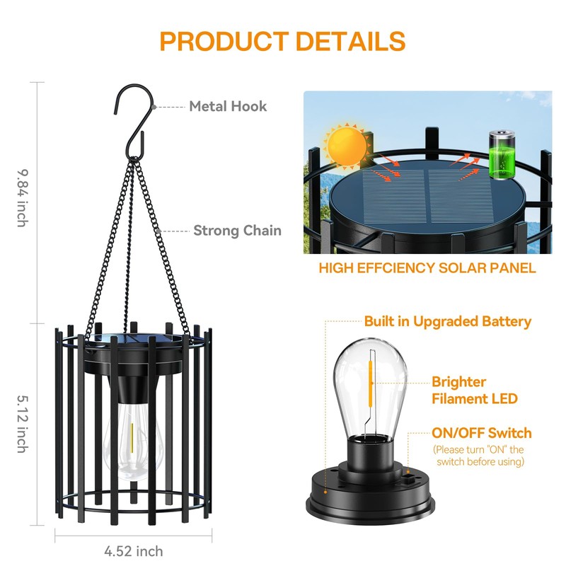 KOOPER Solar Lanterns Outdoor Waterproof, 14.56" Upgraded Bright Hanging Solar