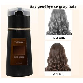 Pakivs Haarfärbeshampoo,Haar-Sofortfärbeshampoo für graues Haar,Natürliches Pflanzenhaarfärbeshampoo,Langanhaltendes,intensiv pflegendes Haarfärbeshampoo für Männer und Frauen(Dunkelbraun)