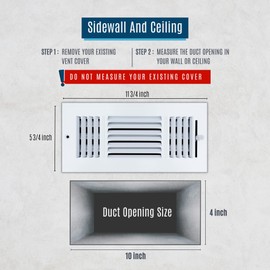 Fits 10x4 Duct Opening 3 Way Steel Air Supply Diffuser by Handua | Register Vent Cover Grill for Sidewall and Ceiling | White | Outer Dimensions: 11.75" X 5.75"