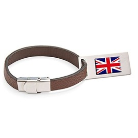 United Kingdom Flag Leather Luggage Tag Steel Engraved Text