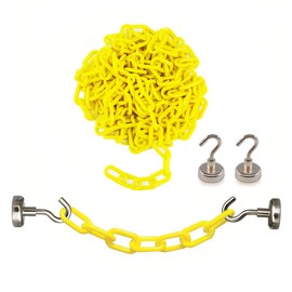 Reliabe1st Yellow Plastic Safety Barrier Chain (13 Feet) with 2 Magnetic Hooks | Loading Dock Kit | Caution Security Chain Safety Chain for Crowd Control, Construction Site | Safety Barrier