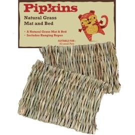 Pipkins Grass Mat and Bed with Ropes for Hanging - 2 Pack 28x20cm Large for Guinea Pig, Rabbit, Hamster, Mice, Hanging Bed