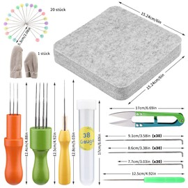 Riddur 121 Pieces Wool Felting Needle Tool, 3 Sizes Felting Needles, 1/3/8 Needle Grip in 3 Colours, Needle Felting Set with Soft Needle Felting Pad for Basic Felting Needle Projects Needle Tools (B)