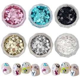 Hologram Round Nails, 6 Cases, Ultra Thin, Round, Dots, Hologram, Glitter, Sparkle, Nail Parts, Sequins, Gel Nails, Face, Body, Hair Decoration, Resin, Enclosed Parts, DIY, Crafts, Decoration