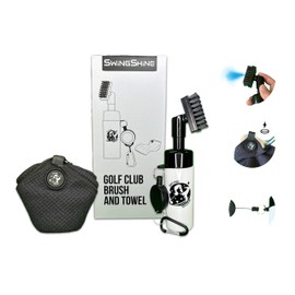 SwingShine Golf Club Cleaner Brush with Spray and Microfiber Towel, Portable, Holds 6 oz of Water, Retractable Lanyard, Golf Accessory