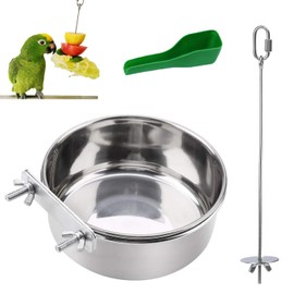 Comederos para Loros, Accesorio de Jaula de pájaros, Cuenco Colgante de Acero Inoxidable, Soporte para Comida de Pájaros, Cucharas para Pájaro. para Pinzones Conure Animales. (12 * 5cm)