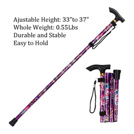 Collapsible Walking Cane for Women & Senior Men, Folding Lightweight Sticks for Seniors Balance, Adjustable Canes, Stick and Crutches for Adults, bastones para caminar Mujer & Hombre (Flower Purple)