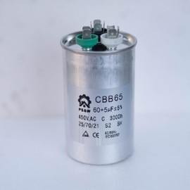 PS&W 60/5 uF 60+5 MFD 370VAC or 440VAC Dual Run Start Round A/C Capacitor CBB65 CBB65B Air Conditioner Capacitors for AC Unit Fan Motor Start or Heat Pump or Condenser Straight Cool