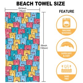 SAYOUZ Microfiber Beach Towel, Kawaii Colorful Cats Beach Towels for Women Men, Extra Large 29.5” X 59”, Quick Drying Lightweight Sand Free Bath Swim Towel