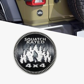 HQRNYP Squatch 4 x 4 Metal Automotive Badge, Car Badges, Wild Man Pattern Rated Car Emblem, Auto Accessories 3D Round Emblem Decal Sticker Fit for Jeep Wrangler Vehicles Trucks SUVs (Squatch Rated-B)