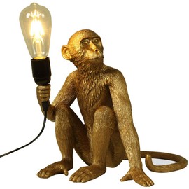CHABEI Modern Table Light, Monkey Desk Lamp, Resin Sitting Monkey Lighting Fixture for Living Room, Bedroom, Office, College Dorm (Gold)