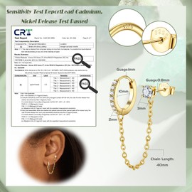 PATISORNA 925 Sterling Silver Chain Earrings for Women Double Piercing Dangle Chain Huggie Hoop Earrings Cubic Zirconia Stud Ear Cuff Earrings for Women