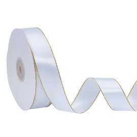 arricraft White Double Faced Satin Ribbon with Gold Edge, 45 Yards Polyester Continuous Ribbon Wide Fabric Ribbons for Gift Wrapping DIY Crafts Christmas Decor Floral Arrangement