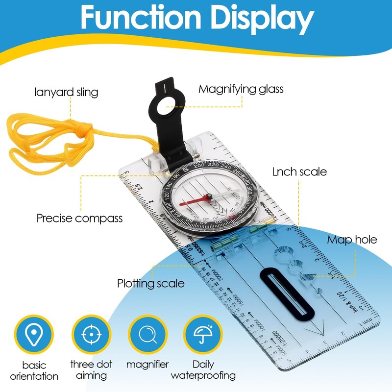Mountaineering Compass, Portable Multifunctional Folding Map Compass, Transparent Card-Style North