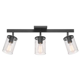 Globe Electric 64000117 24" 3-Light Track Lighting, Matte Black, Seeded Glass Shades, Pivoting Track Heads