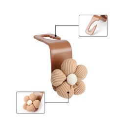KHGUZ 4PCS Car Headrest Hooks, Cute Flower Vehicle Seat Organizer Hooks for Purses and Bags, Portable Automotive Purse Hanger Holder Decoration, Universal for SUV, Sedan, Truck (Beige/Black)