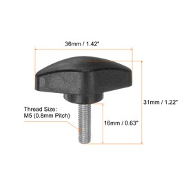QUARKZMAN Pack of 4 T-wing Knobs Thumb Screws M5 x 16 mm Standard Male Thread Plastic T Buttons Hand Clamp Knobs Handle Thumb Screw, Black
