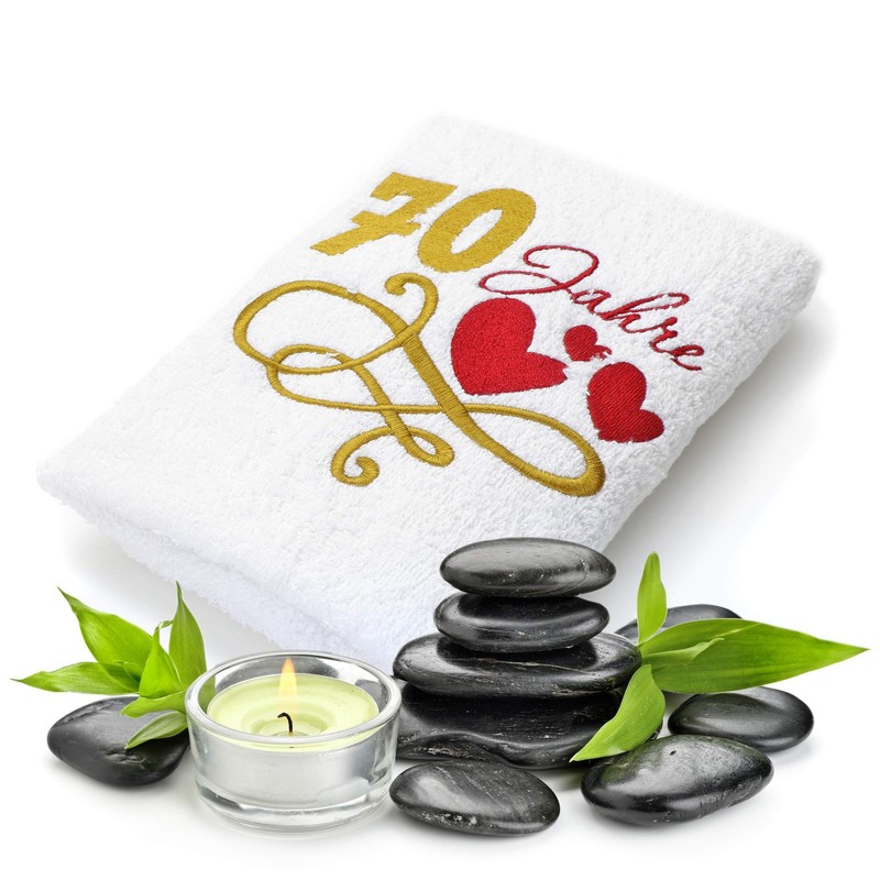 Abc Casa Gift Towel for 70th Birthday with Embroidered Hearts