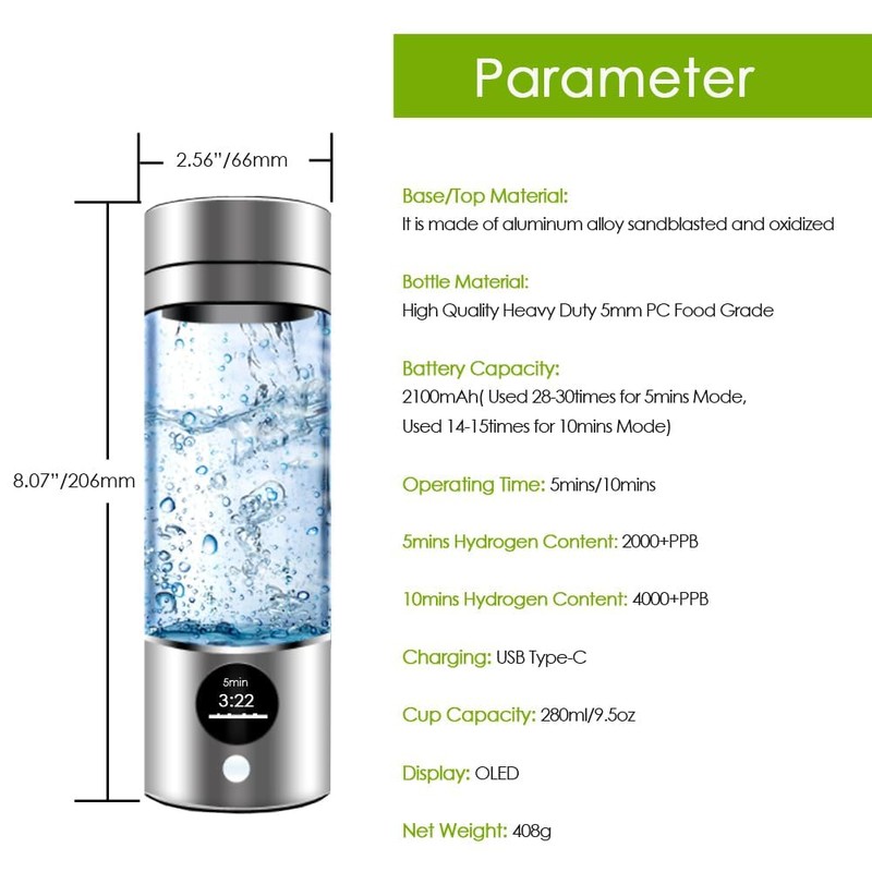Hydrogen Water Bottle -GUANGJIEWANG - 280ML for Fast Consumption -