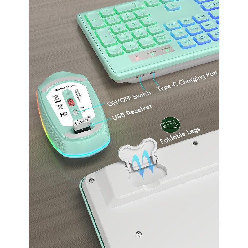 Wireless Keyboard and Mouse Combo - RGB Backlit, Rechargeable &
