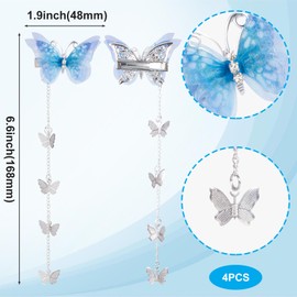 PAGOW 4pcs Butterfly Hair Tassel Clips Cute Alligator Barrettes Valentines Wedding Prom Birthday Hairpin Accessories for Women Girl (Blue, Purple)