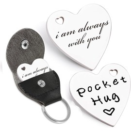 Pocket Hug Token, Double Sided Inspirational Thinking of You Gift with Leather, I Am Always With You Love Locket Keychain for Men and Women Christmas Birthday Valentine's Day Anniversary