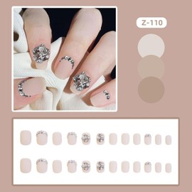 EYZOTSF Press on Nails Short Square Shaped Acrylic Extra Short Length Square False Nails with Designs Artificial Fake Nail with Charms Glue Stick ons Fingernails for Women Girls(Z110)