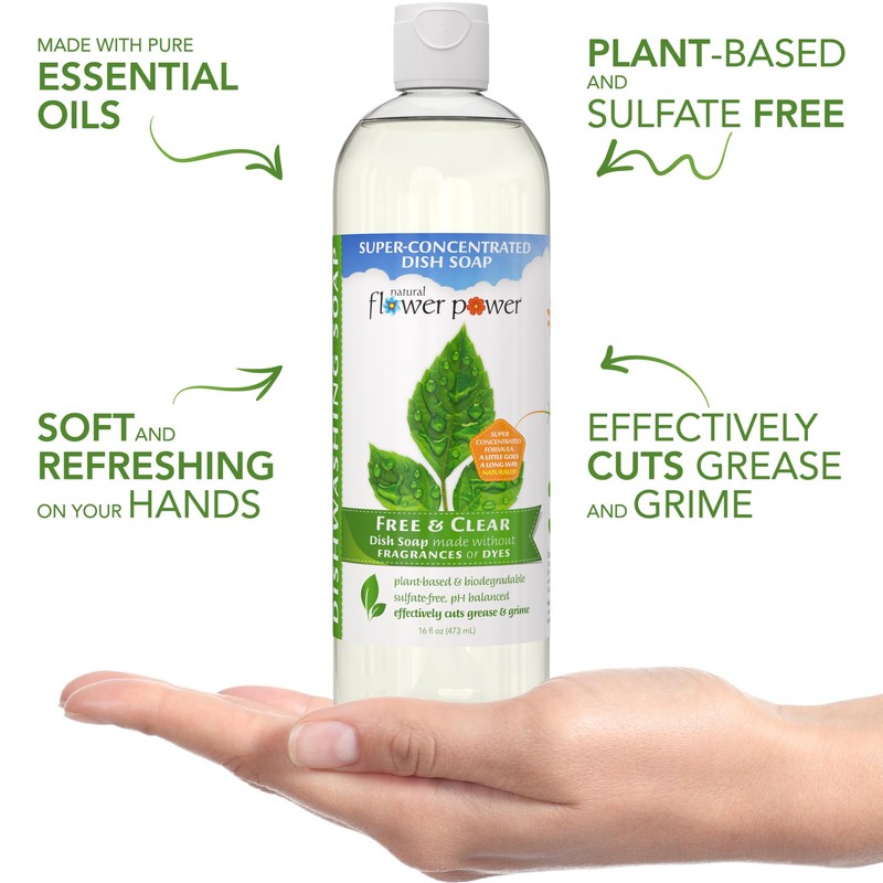 Natural Flower Power Liquid Dish Soap – Free & Clear