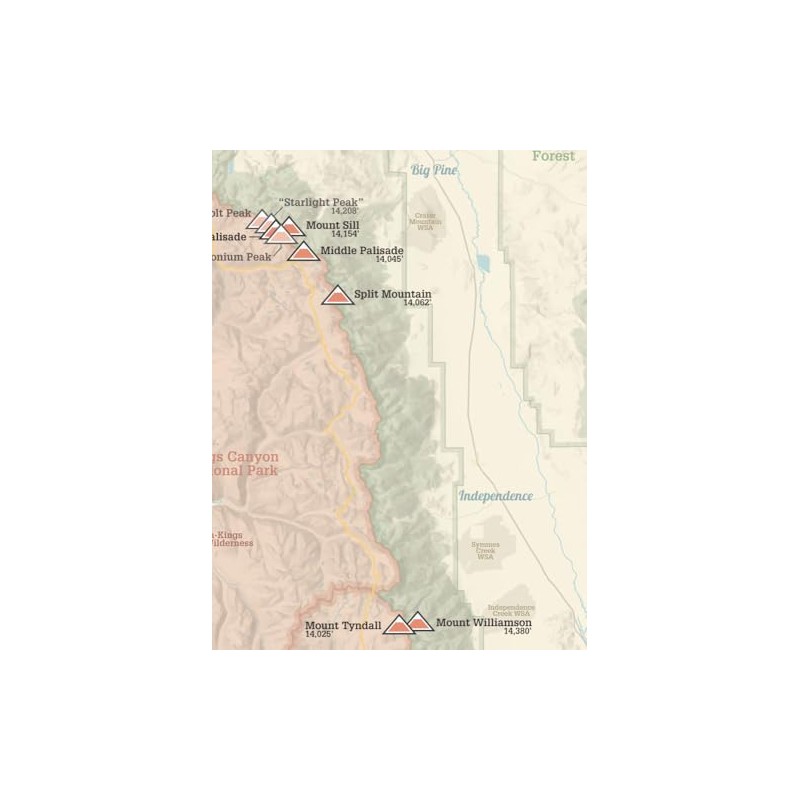 California 14ers Checklist Map 18x24 Poster (Tan)