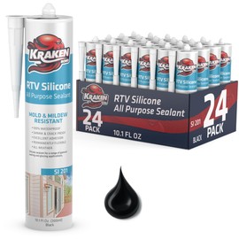 Kraken Bond Black Silicone Sealant Waterproof%100-10 fl oz Cartridge, RTV Silicone Caulk Bathroom and Kitchen, All Purpose, Window Caulking Sealant Outdoor, RV, Exterior Use Silicon - 24 Pack