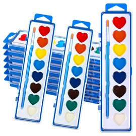 Yeaqee 12 Pack Watercolor Paint Set 8 Colors Washable Water Paint for Kids with Paintbrush Party Favors Art Watercolor for Adults School Classroom Party Gifts (Blue Box)