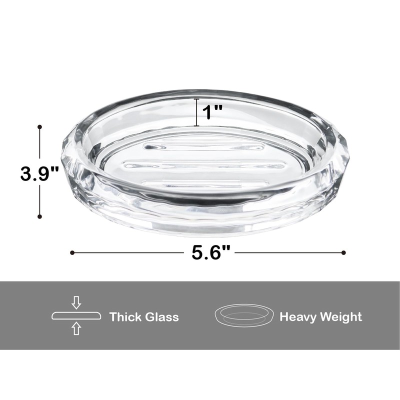Glass Soap Dish for Bathroom Countertop, Shower, Kitchen Sink, Oval