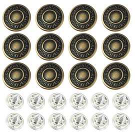 17mm Brass Jeans Buttons, Hammer on Tack Buttons 12 Set