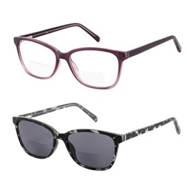 Kafirlo Bifocal Reading Glasses Women Cateye Blue Light Blocking Reader Polarized Sunglasses Ladies Designer Eyewear Purple Grey 2.50