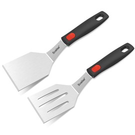 Svailse 2 Pack Mini Spatula, Stainless Steel Small Spatula for Kitchen Use, Metal Spatula for Cooking Brownie, Desserts, Cookies, Pancakes, Mini Turner with Silicone Handle for Serving and Turning