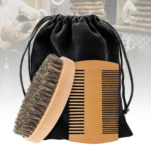 Beard Comb & Beard Brush Set, Beard Brush with Boar