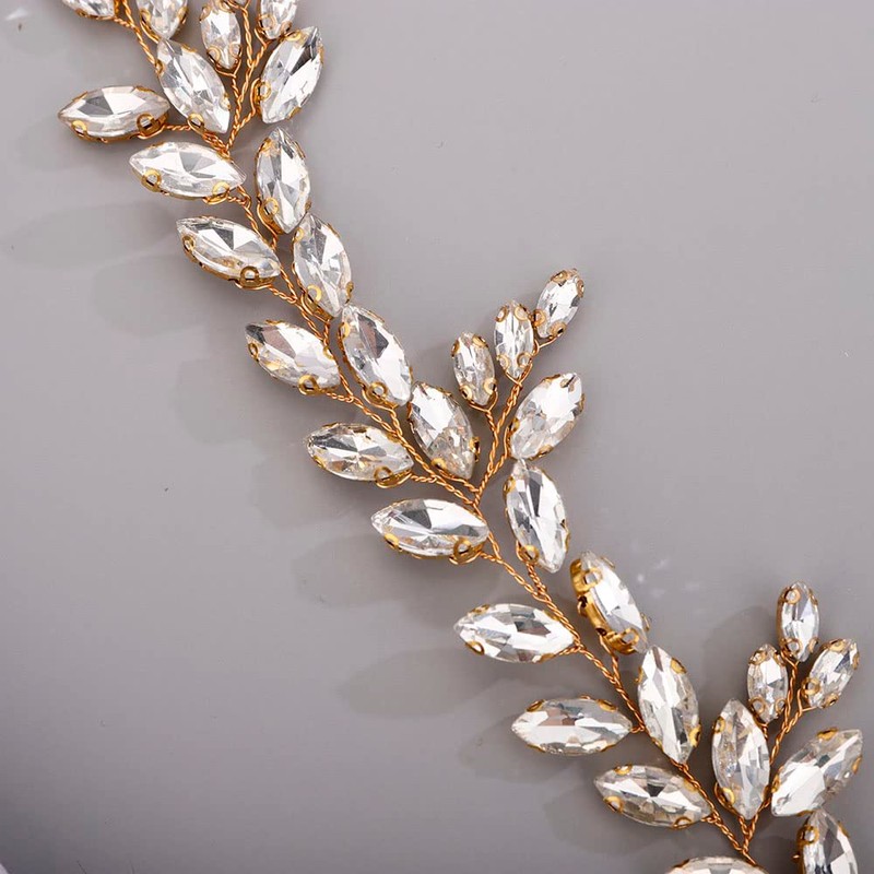 Chargances Bride Wedding Rhinestone Hair Vine Bridal Gold Hair Piece