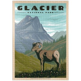 MyPuzzle Glacier National Park - Where The Bighorn Sheep Roam, Vintage Travel Poster - Premium 1000 Piece Puzzle - MyPuzzle Special Collection by Havana Puzzle Company