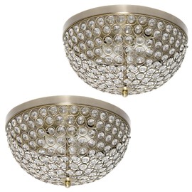 Elegant Designs FM1000-ABS-2PK Elipse Crystal 13 Inch Modern Metal 2 Light Bowl Shaped Ceiling Flush Mount Fixture 2 Pack, Antique Brass