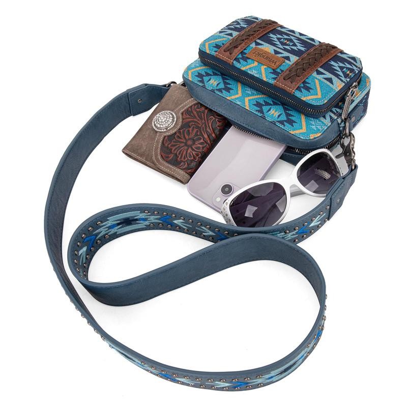 Wrangler Crossbody Bag for Women Boho Aztec Small Multi Pocket