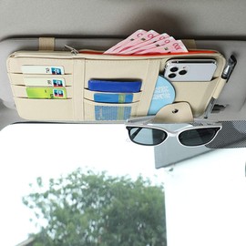 Lovesole Sun Visor Pocket, Car, PU Leather, Car Storage Bag, Multi-functional Pocket, Storage Holder, Easy Installation, Smartphone, Sunglasses, Cards, Cables, Earphones, Pens, Glasses, Receipts,