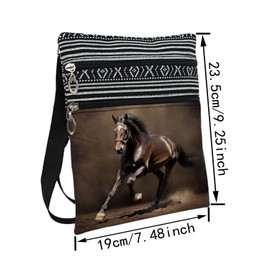LiuenMgg Horse Messenger Bag Small Ethnic Pattern Printed Adjustable Strap Crossbody Zipper Pouch War Horse Phone Organizer Wallet Cute Shoulder Handbag for Horse Lovers Women