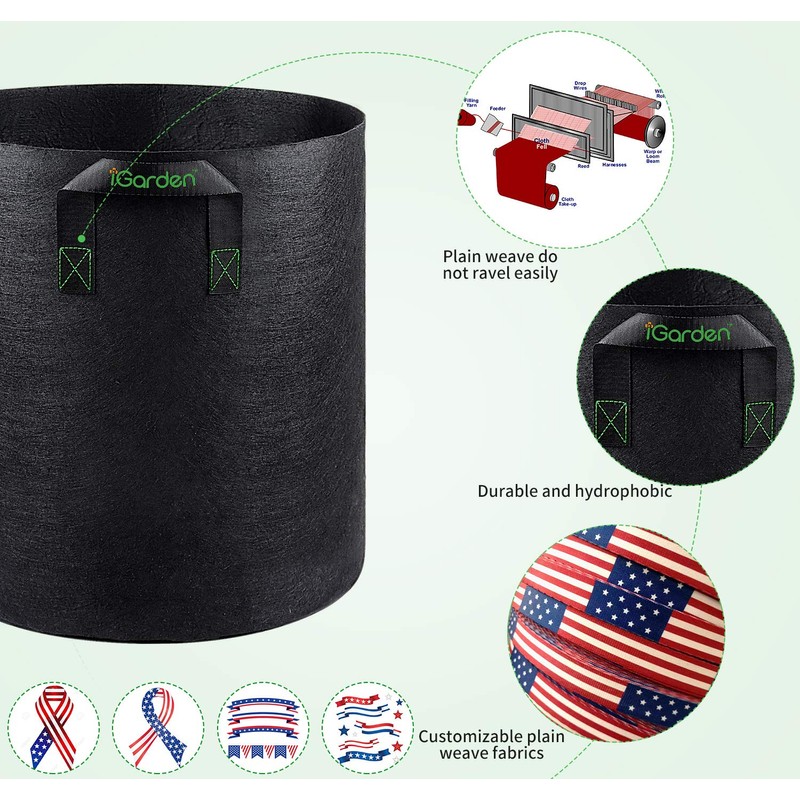 iGarden Grow Bags Tall, 10 Gallon Grow Pots 6 Pack